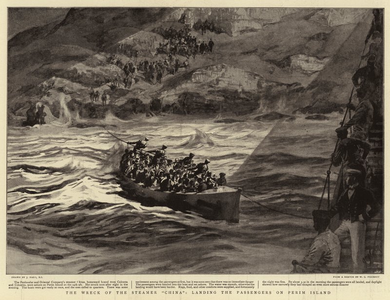 Das Wrack des Dampfers China, Passagiere auf Perim Island landen von Joseph Nash