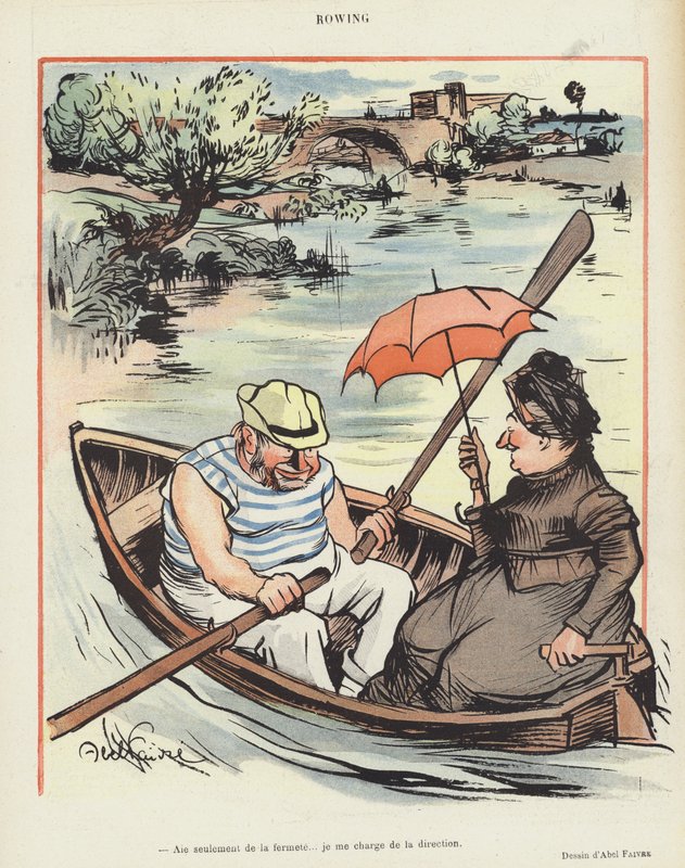 Rudern. Illustration für Le Rire von Jules Abel Faivre
