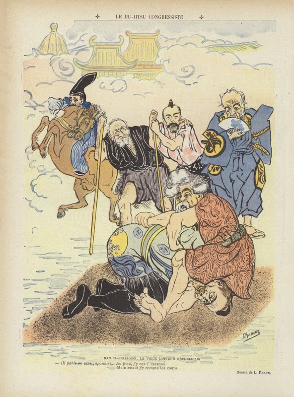 Kongress-Ju-Jitsu. Illustration für Le Rire von Ludwig Braun