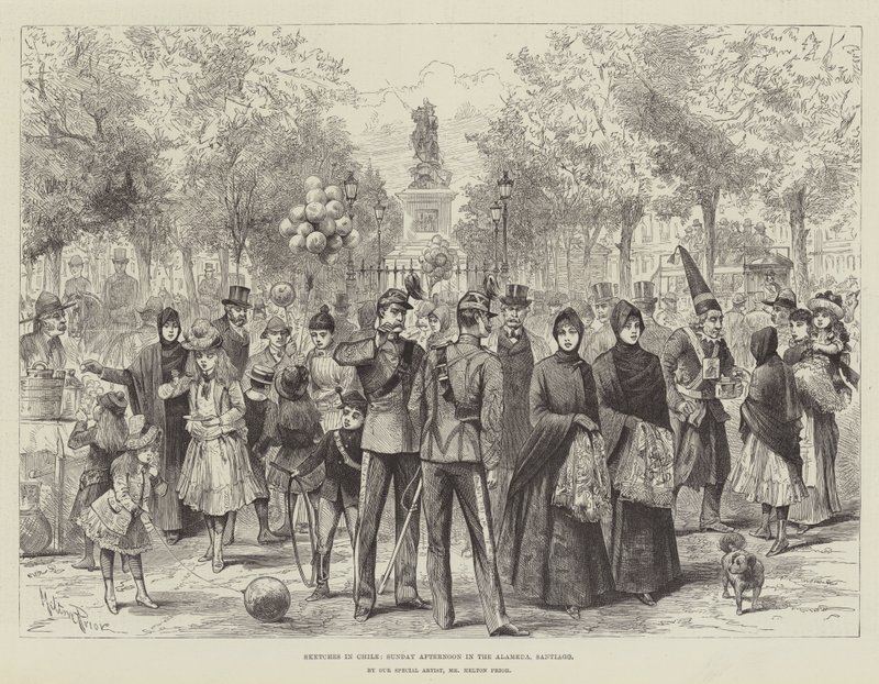 Skizzen in Chile, Sonntagnachmittag in der Alameda, Santiago von Melton Prior