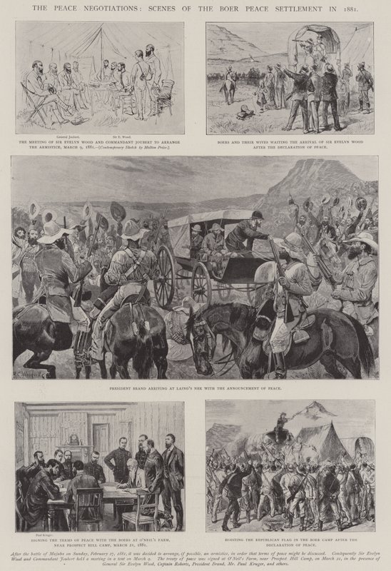 Die Friedensverhandlungen, Szenen der Burenfriedensregelung im Jahr 1881 von Melton Prior