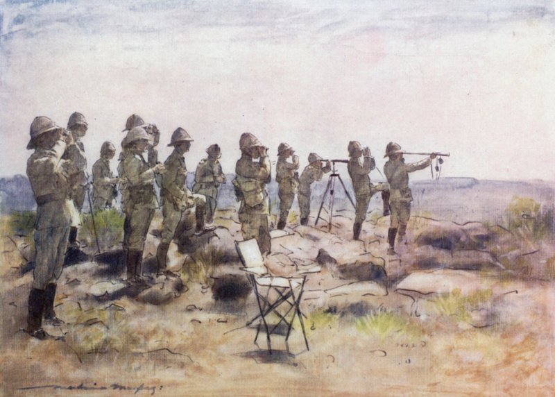 Lord Roberts und Stab beobachten die Schlacht von Osfontein von Mortimer Ludington Menpes