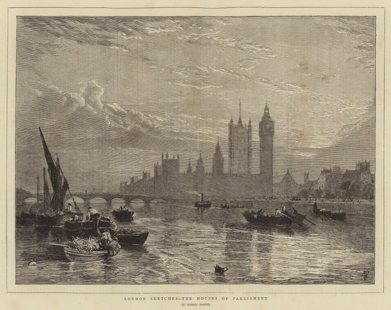 Londoner Skizzen, die Houses of Parliament von Myles Birket Foster