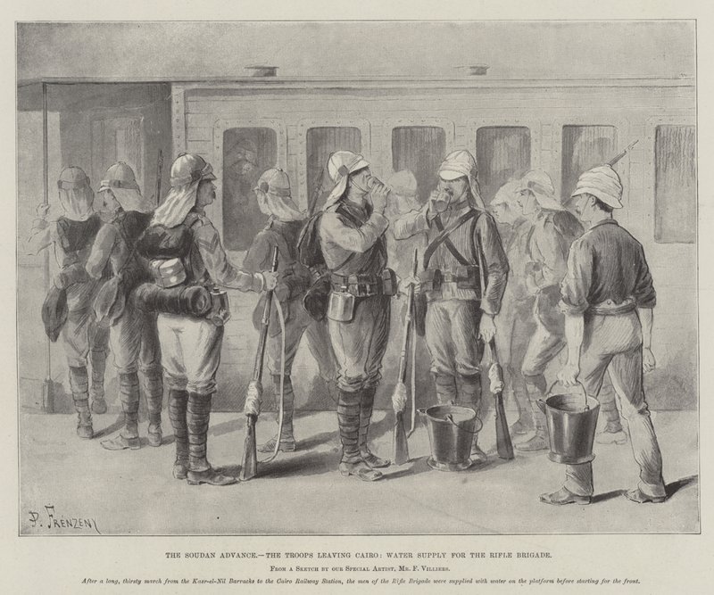 Der Vormarsch im Sudan, die Truppen verlassen Kairo, Wasserversorgung für die Rifle Brigade von Paul Frenzeny