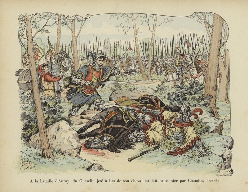 Bertrand du Guesclin wird von seinem Pferd geworfen und von Sir John Chandos gefangen genommen, Schlacht von Auray, 1364 von Paul de Semant