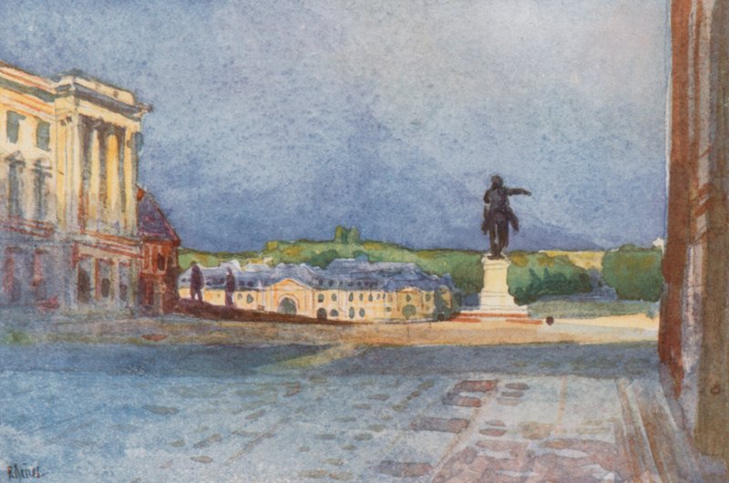Königlicher Hof mit Statue von Ludwig XIV., Versailles von Rene Binet