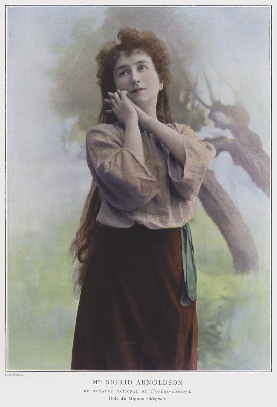 Sigrid Arnoldson in der Titelrolle in Mignon (koloriertes Foto) von Reutlinger Studio