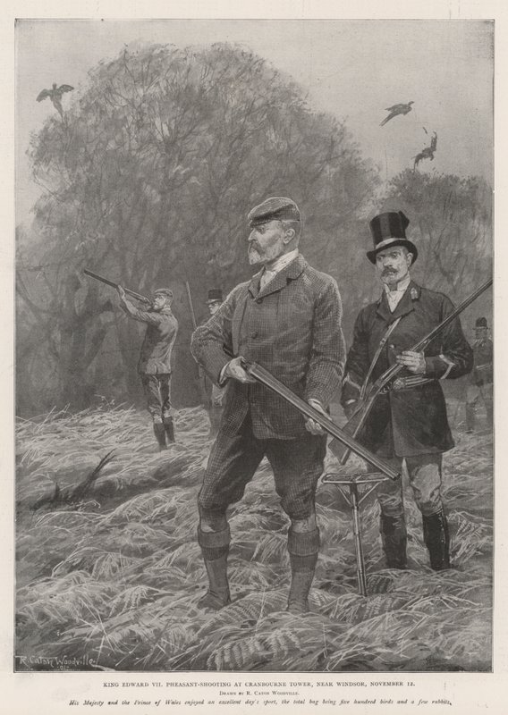König Edward VII. beim Fasanenschießen am Cranbourne Tower, nahe Windsor, 12. November von Richard Caton Woodville junior