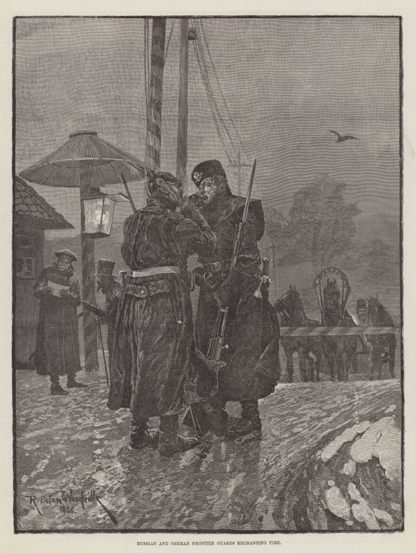 Russische und deutsche Grenzwachen im Feuergefecht von Richard Caton Woodville junior