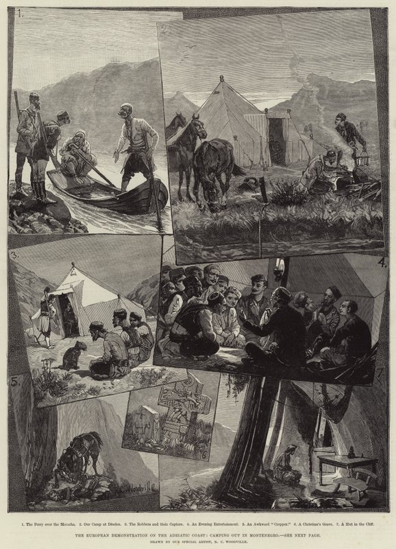 Die europäische Demonstration an der Adriaküste, Camping in Montenegro von Richard Caton Woodville junior
