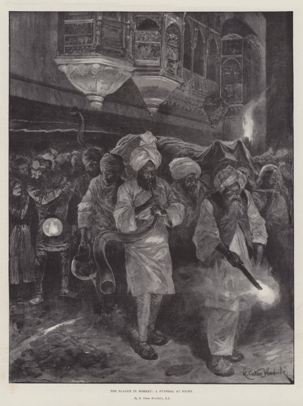 Die Pest in Bombay, ein Begräbnis bei Nacht von Richard Caton Woodville junior