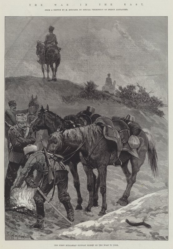 Der Krieg im Osten, der erste bulgarische Außenposten auf dem Weg nach Nish von Richard Caton Woodville junior