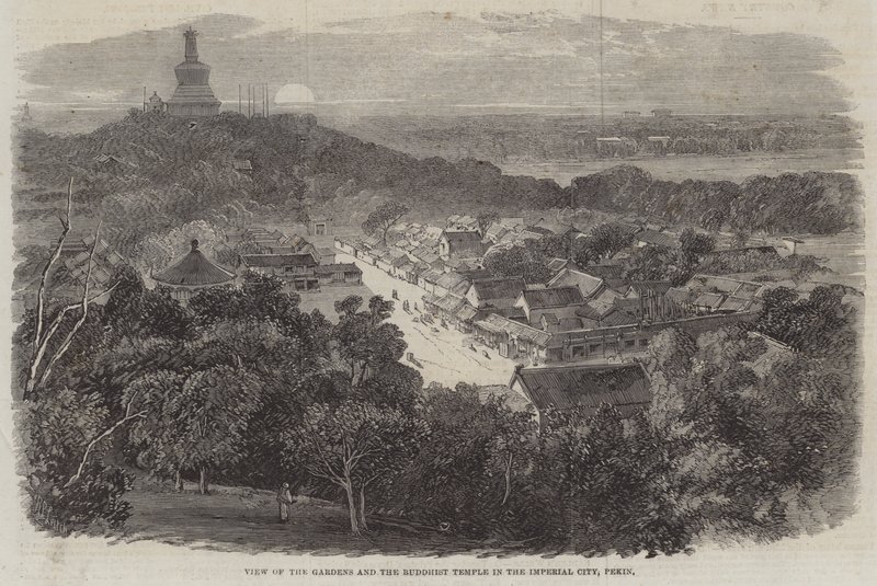 Blick auf die Gärten und den buddhistischen Tempel in der Kaiserlichen Stadt, Peking von Richard Principal Leitch