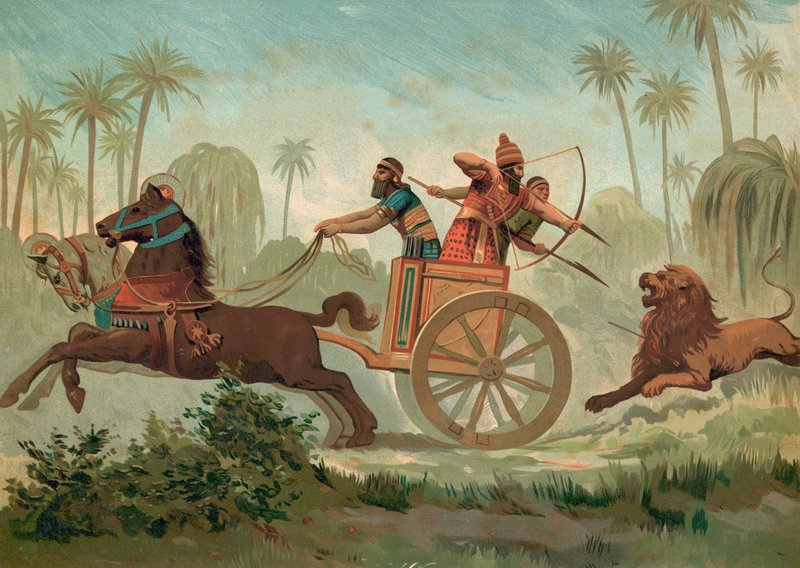 Ashurbanipal jagt Löwen von Spanish School