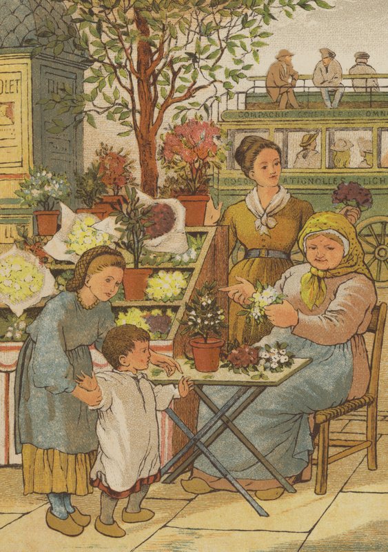 Paris: ein Blumenstand (Farblithographie) von Thomas Crane