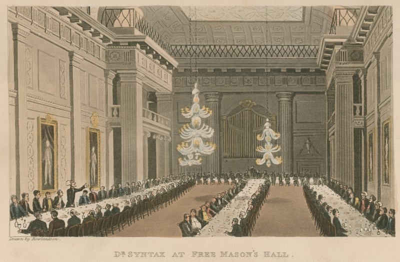 Dr. Syntax in der Freimaurerhalle von Thomas Rowlandson