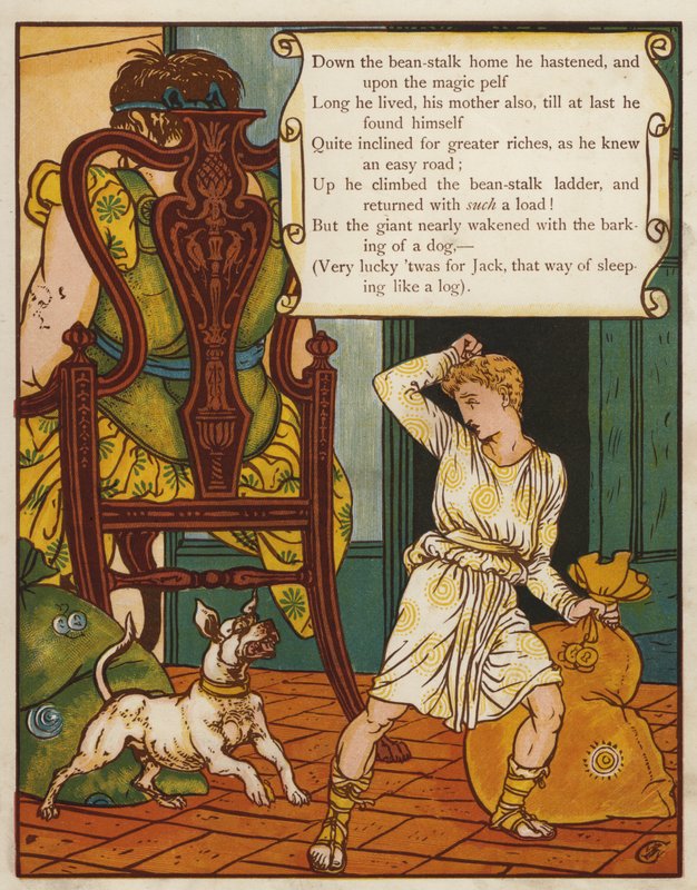 Hans und die Bohnenranke (Farblithographie) von Walter Crane