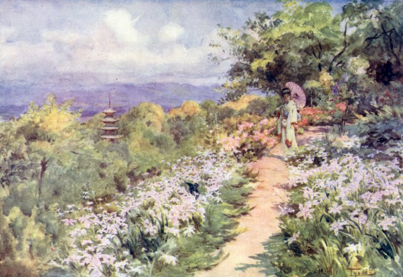 Ein Garten am Hang in Kyoto von Walter Frederick Roofe Tyndale