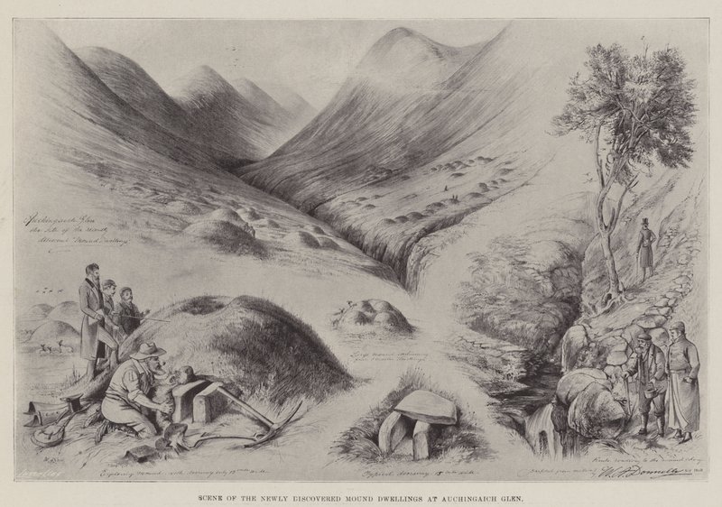 Szene der neu entdeckten Hügelwohnungen in Auchingaich Glen von William A. Donnelly