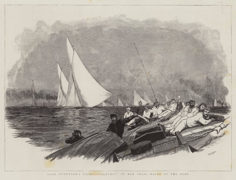 Lord Dunravens Yacht Valkyrie in ihren Proberennen am Nore von William Lionel Wyllie