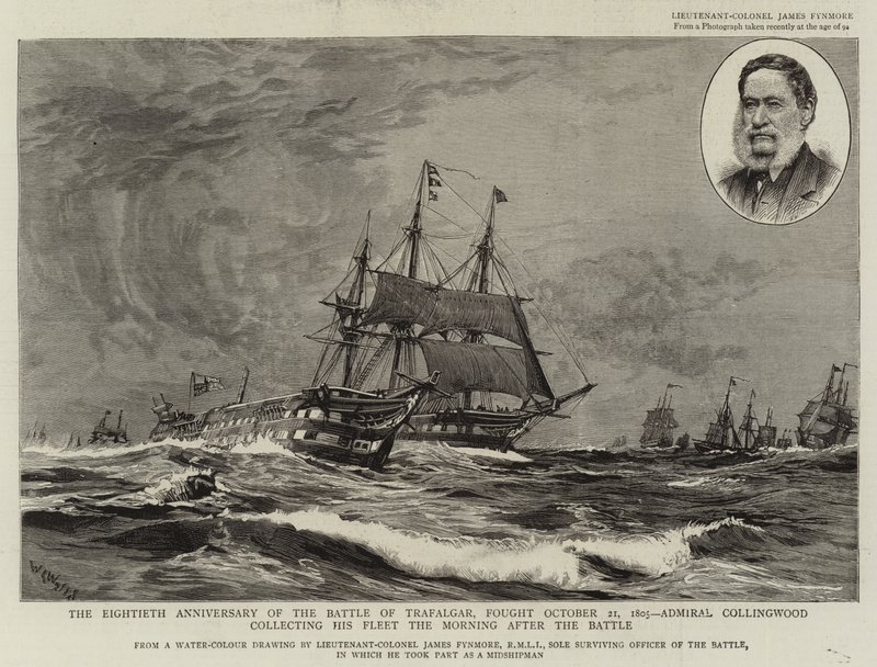 Der achtzigste Jahrestag der Schlacht von Trafalgar, 21. Oktober 1805, Admiral Collingwood sammelt seine Flotte am Morgen nach der Schlacht von William Lionel Wyllie