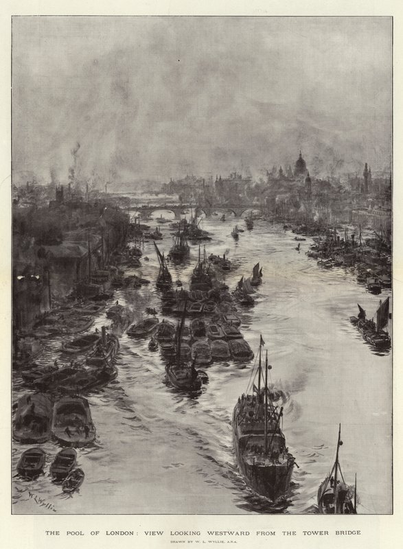 Der Pool von London, Blick westwärts von der Tower Bridge von William Lionel Wyllie