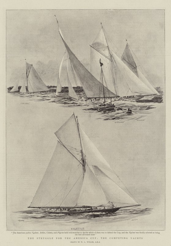 Der Kampf um den America Cup, die konkurrierenden Yachten von William Lionel Wyllie