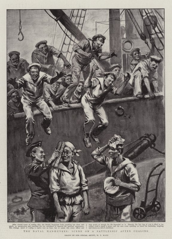 Die Marine-Manöver, Szene auf einem Schlachtschiff nach dem Kohlen von William T. Maud