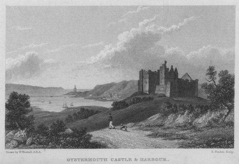 Oystermouth Castle und Hafen von William (after) Westall