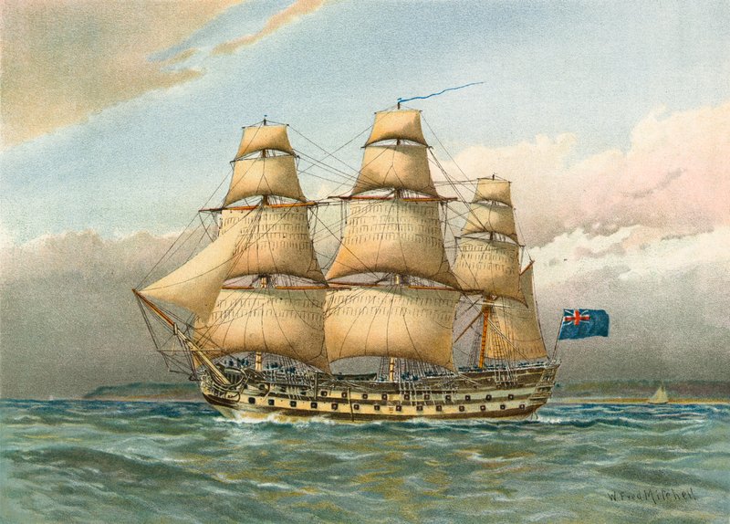 Kriegsschiff um 1760 von William Frederick Mitchell