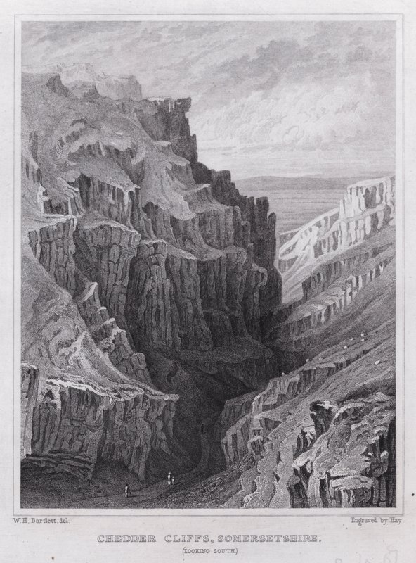 Chedder Cliffs, Somersetshire, Blick nach Süden (Gravur) von William H. Bartlett