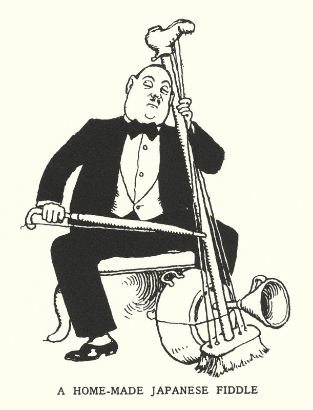 Eine selbstgemachte japanische Geige (Lithografie) von William Heath Robinson