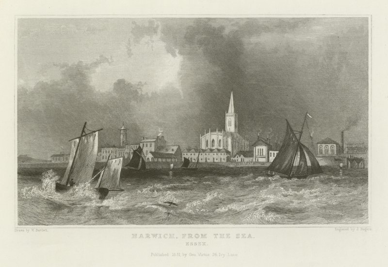 Harwich vom Meer aus, Essex von William Henry Bartlett
