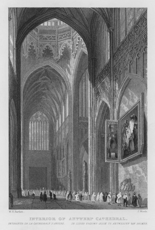 Innenansicht der Kathedrale von Antwerpen (Stich) von William Henry Bartlett