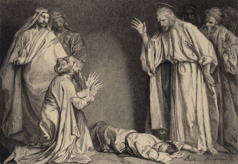 Jesus heilt das besessene Kind von after Albert Robida