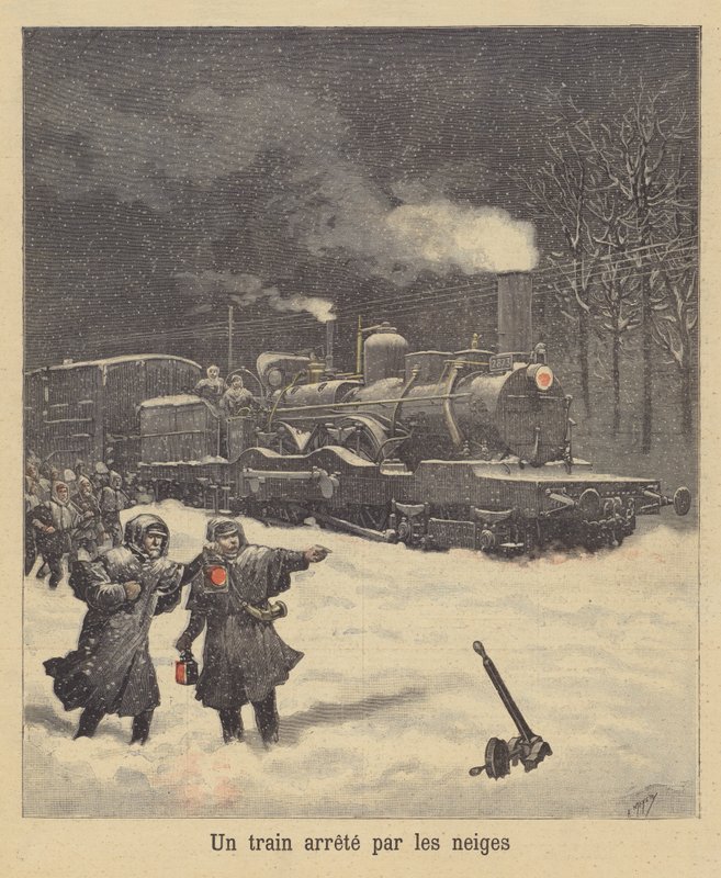 Ein Zug vom Schnee gestoppt von after Henri Meyer