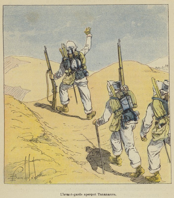 Die Vorhut erblickt Tananarive von after Louis Charles Bombled