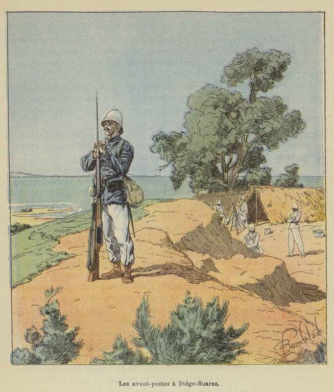 Die Vorposten in Diego-Suarez von after Louis Charles Bombled