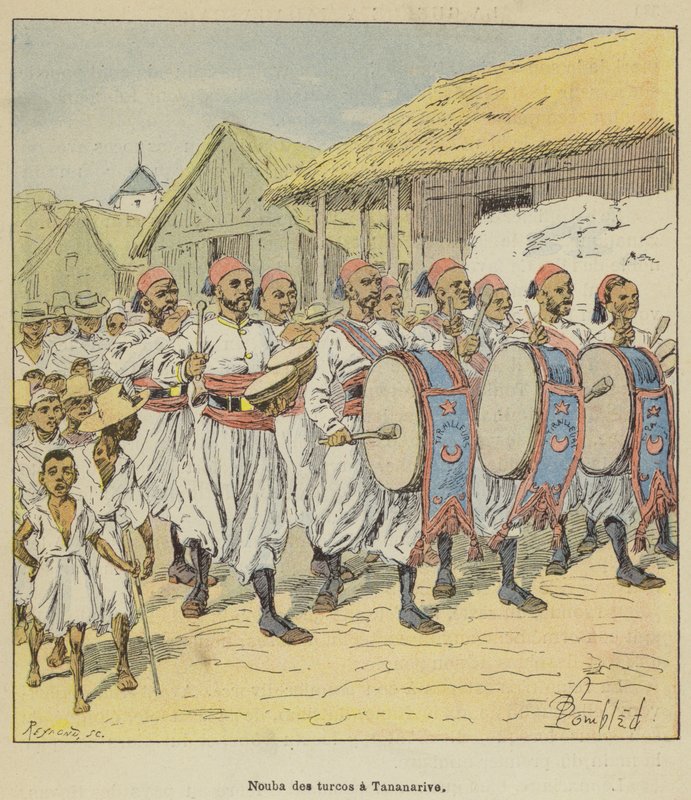 Nouba der Turcos in Tananarive von after Louis Charles Bombled